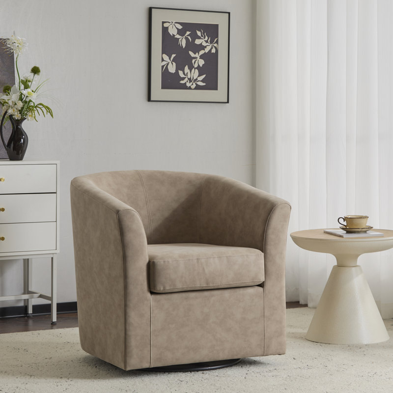 Wilmore Swivel Upholstered Accent Chair with Curved Backrest, Dark Ivory Faux Leather