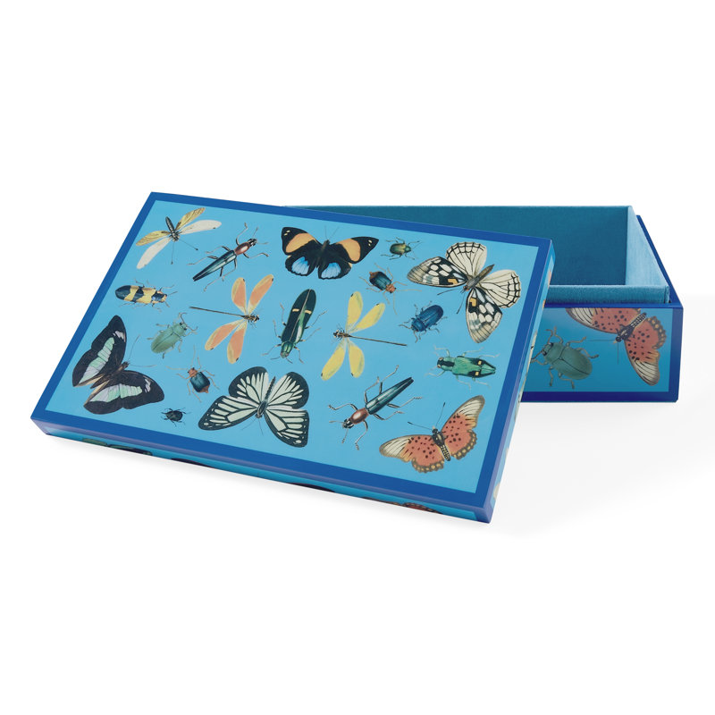Medium Blue and Navy High-Gloss Fabric Lidded Box