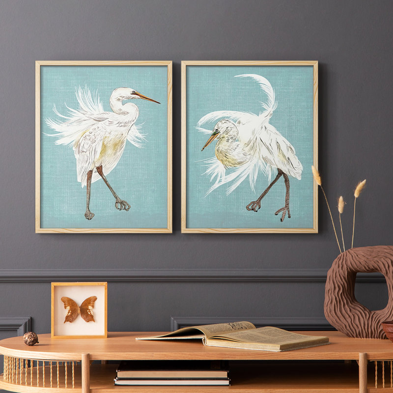 HeronPlumage III - reproduction encadrée de qualité supérieure - prête à être accrochée - aucun clou requis - aucun clou requis