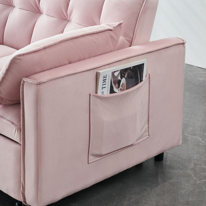 Causeuse convertible Jashlyn, canapé-lit pour petits appartements, Velours rose