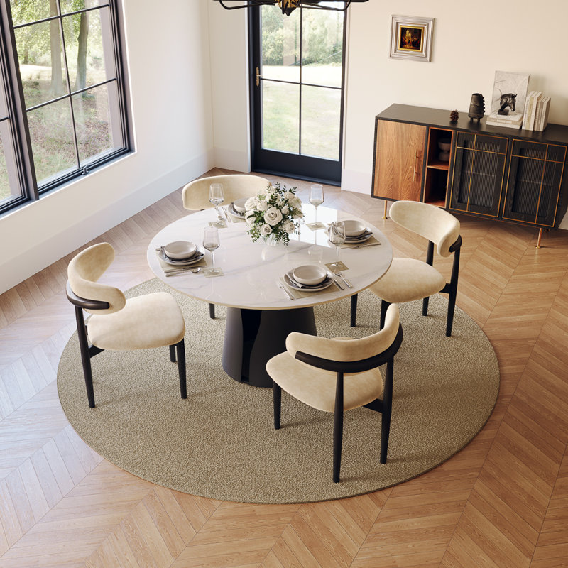 Ensemble de salle à manger moderne 5/7 pièces, ensemble de table de salle à manger rectangulaire pré-assemblé, ensemble de table de salle à manger en pierre frittée avec chaises rembourrées