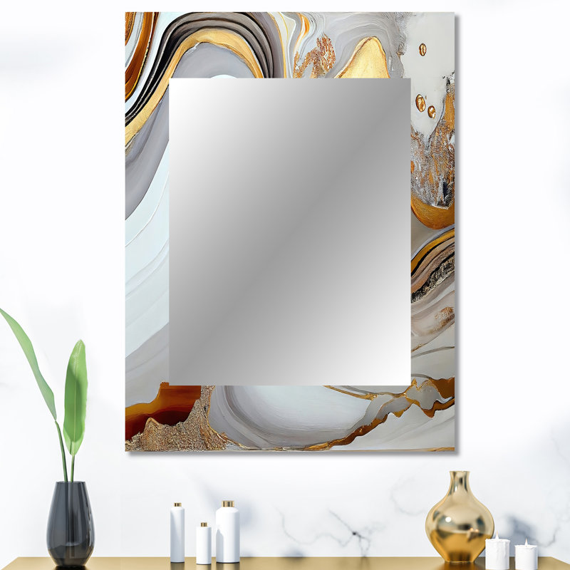 White And Gold Marble Abstract VII - Transitional Large Mirror, Modern Unique Wall Mirror Decor, Printed Metal Art, 40" x 30"