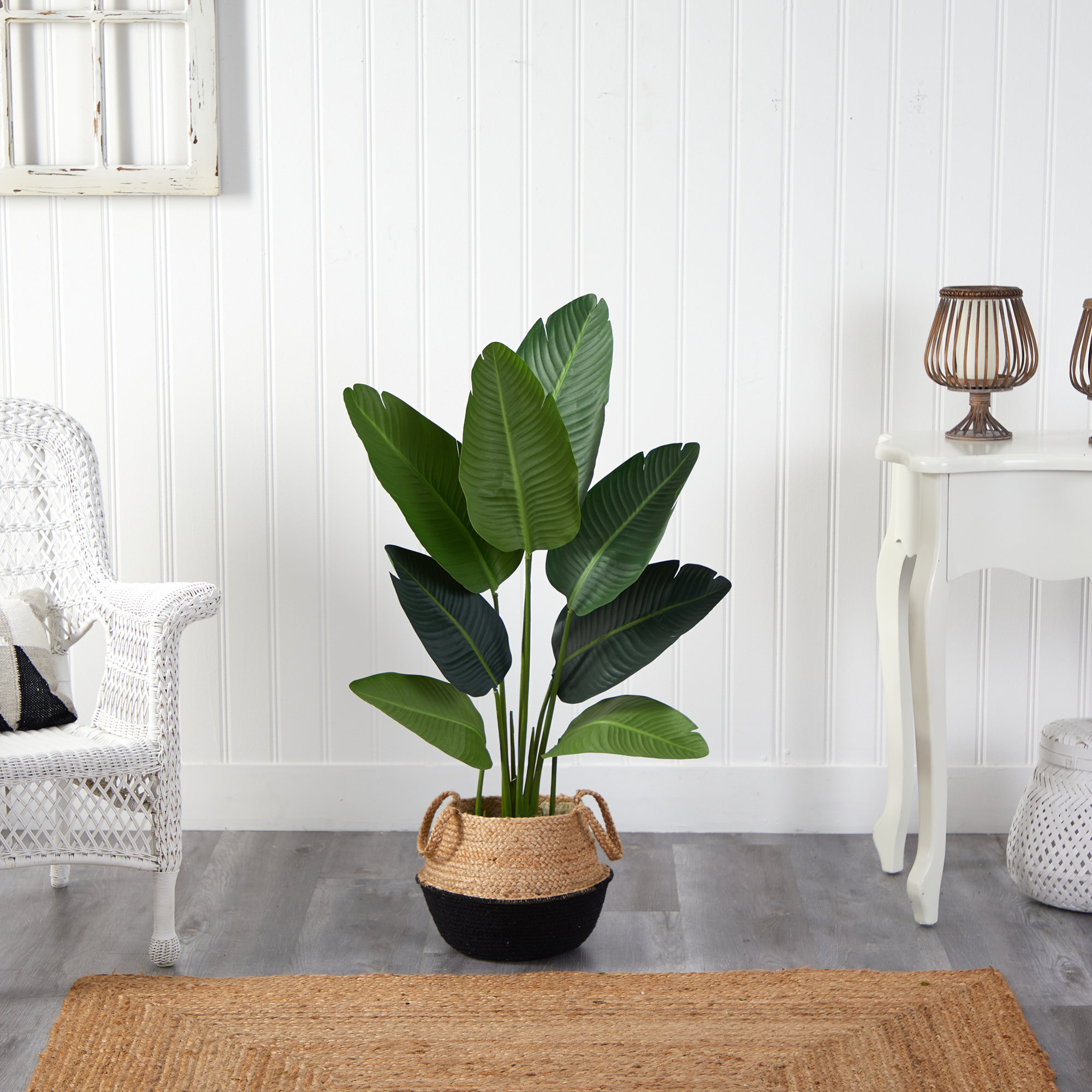 48'' Faux Palm Tree in Planter, Tan/Black