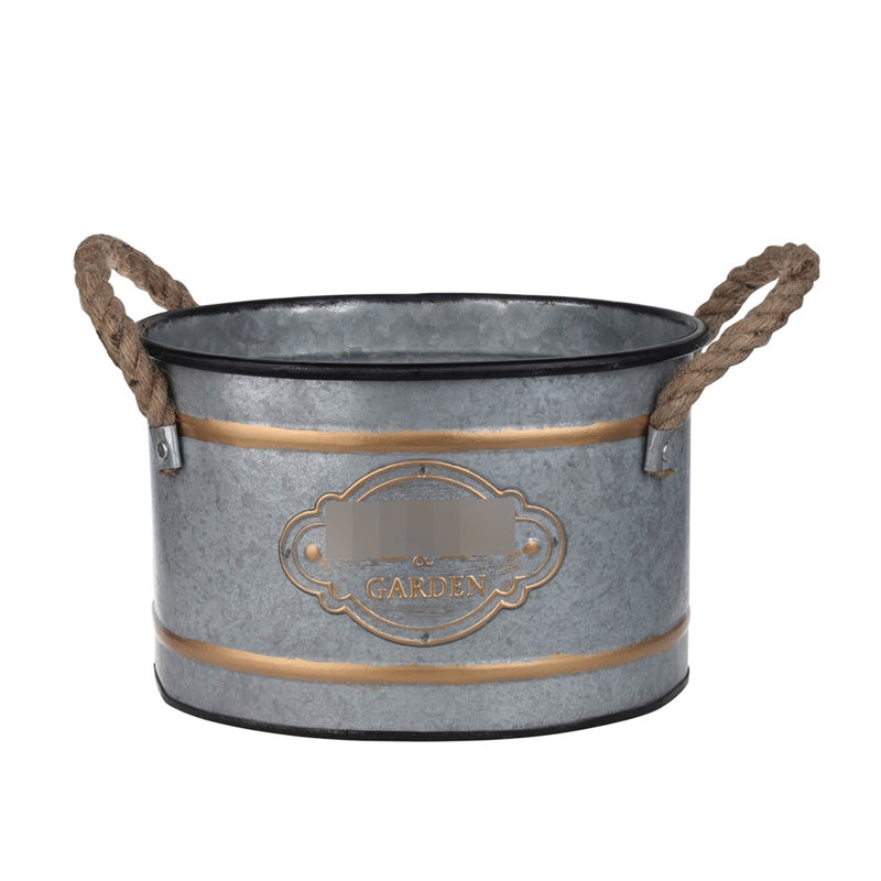 3 - Piece Decorative Metal Pot With Rope Handles And Gold Adornment, Cottage Style, Progressive Sizing For Storage, 4.2 Lbs Of Three Pots Trim Detail, Grey Multi Color Composition, Nesting Space