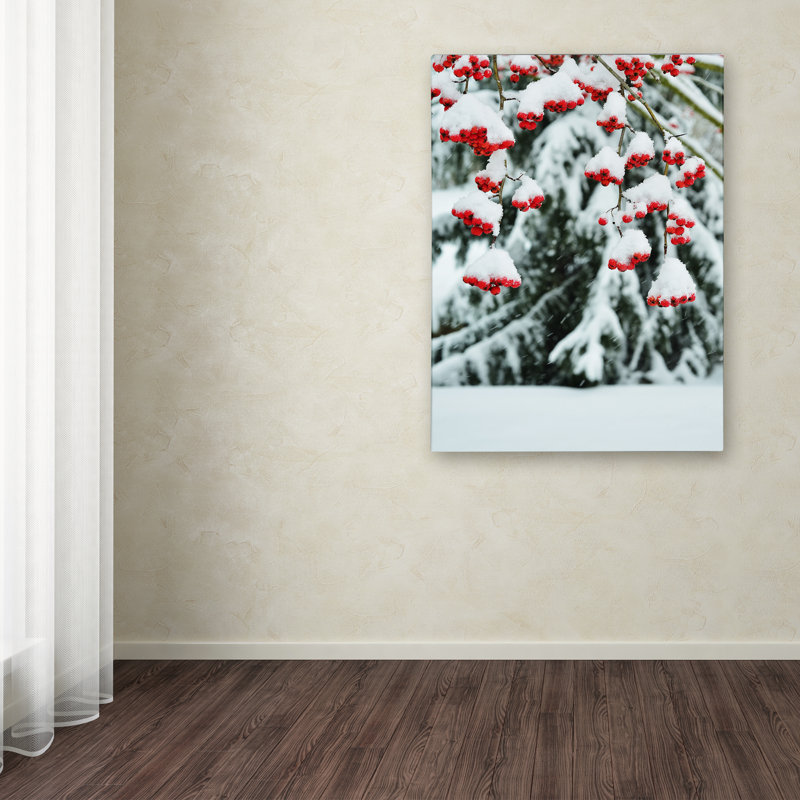 Winter Berries and Pine Snowy Canvas Art Print