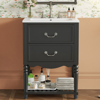 2-Drawer 24'' Bathroom Vanity With Ceramic Top
