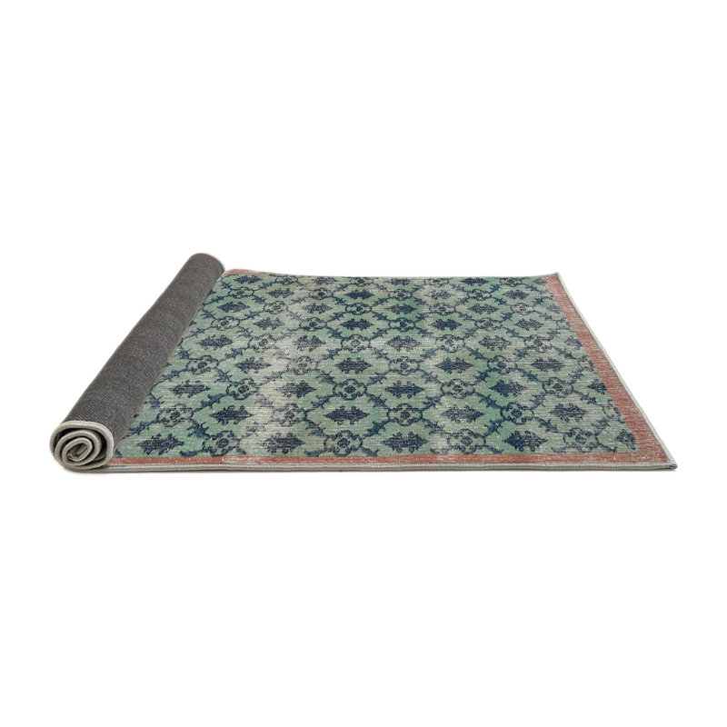 Tapis traditionnel vert / orange, Rond 5 pi