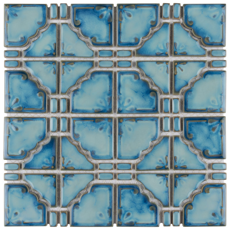 Moonbeam Porcelain Grid Mosaic Wall & Floor Tile, Diva Blue