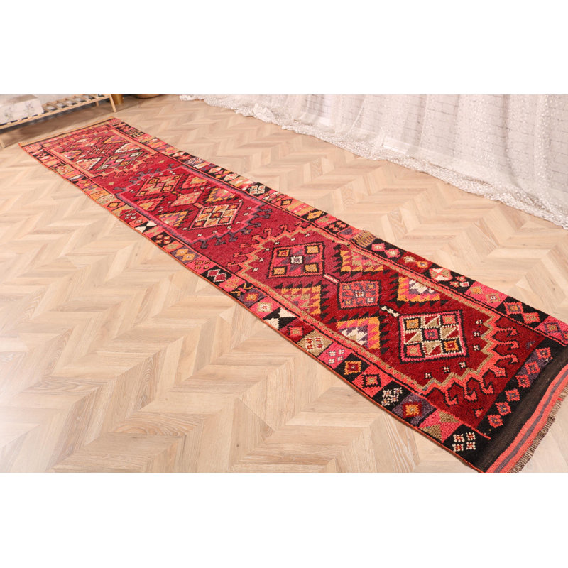 Tapis de couloir turc rétro fabriqué à la main en rose pastel idéal pour rehausser l'élégance du couloir