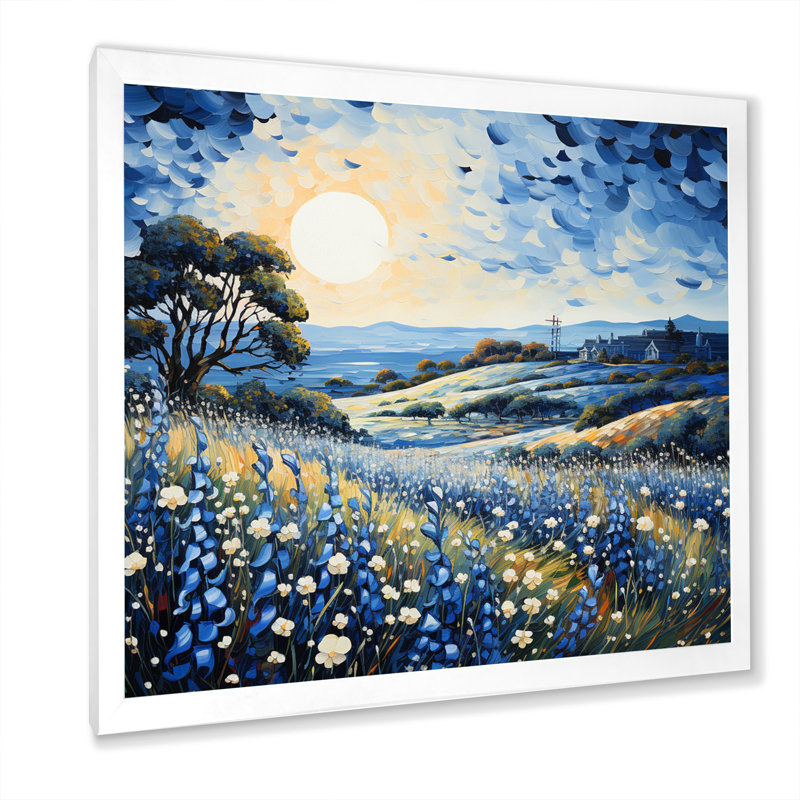 Blue Bonnets Field Pointillism I, Cadre simple blanc, H 16 po x l 16 po x P 1 po