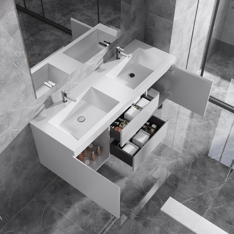 Meuble-lavabo avec comptoir en pierre 60 po Reada, Blanc