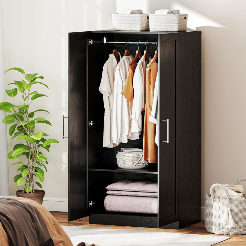 Armoire-penderie moderne à 2 portes, noir, Noir