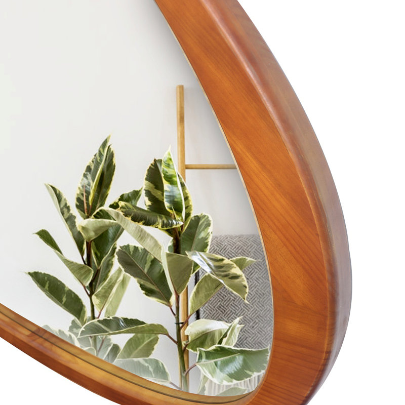 Solid Wood Mirror 45 Inch Asymmetrical Wall Mirror Wooden Framed Mirror Large Sized Dressing Mirror, For Living Room, Bedroom, Bathroom, Hallway Or Entry Way