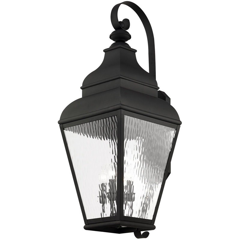 13.75in 4-Light Outdoor Wall Lantern Pendant Fixture with Clear Beveled Glass Shade, Black
