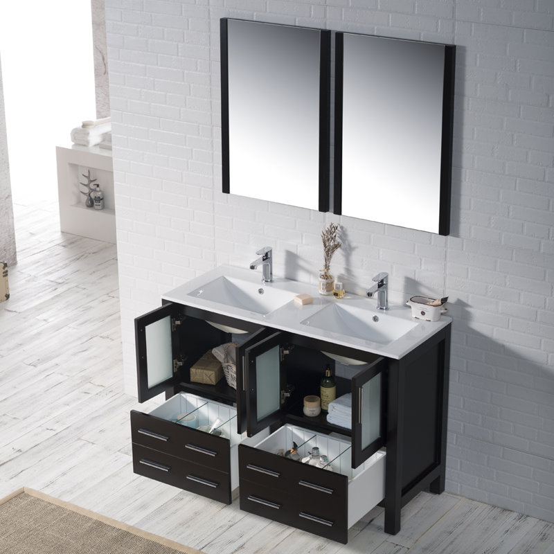 Ensemble de meuble-lavabo double 48 po avec miroir Mance, Espresso