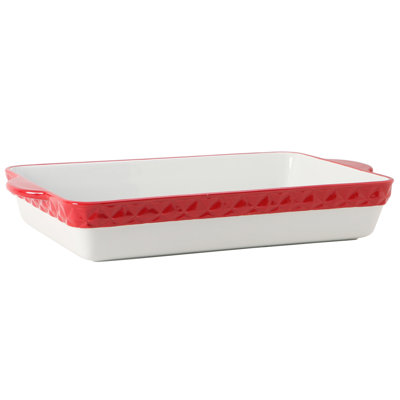 Tuxton DISPLAYTUX Rectangle Ceramic Stainless Steel 2 Piece Ramekin Casserole Bakeware Set