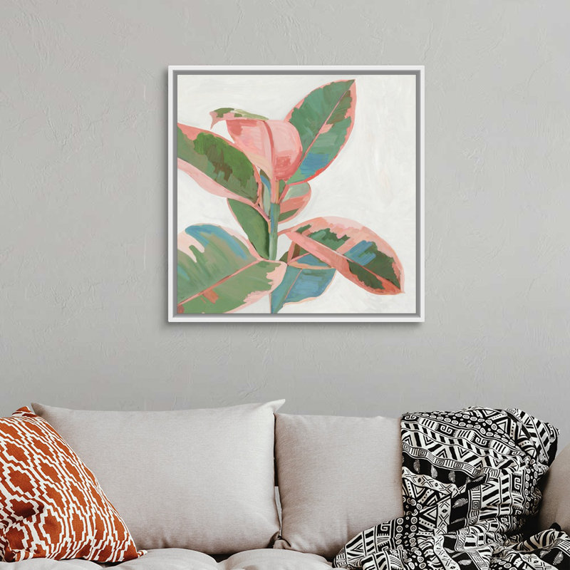 «Pink Ficus I», art mural sur toile, H 32 po x l 32 po, Toile avec cadre blanc
