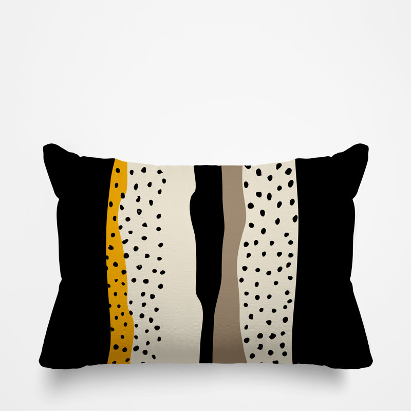 Willow Abstract Outdoor Reversible Throw Pillow, Yellow/Off White/Beige/Black