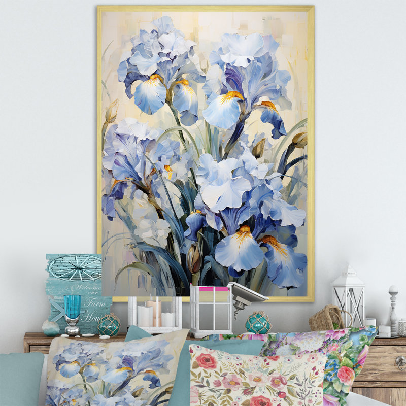 Minimalisme sérénade d'Iris I sur toile, Encadrement doré, H 32 po x l 16 po x P 1 po