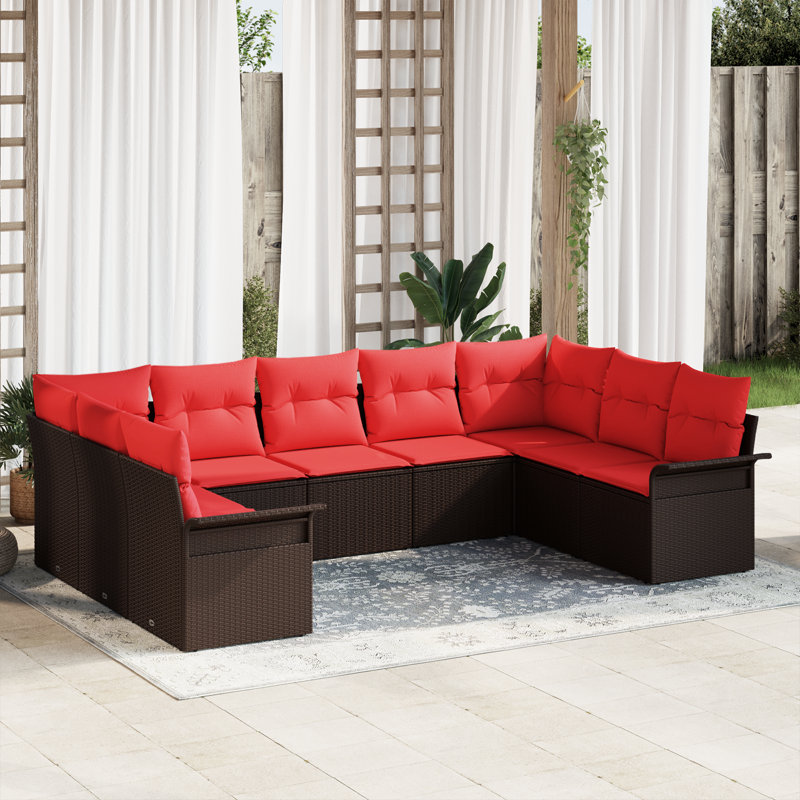 Ensemble de canapé de jardin avec coussin 9 pièces vidaXL, Structure brune / coussin rouge