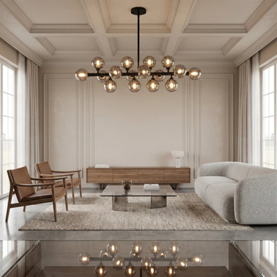Lustre de pièce, plafonnier noir moderne à 16 lumières, lustre Spoutnik à abat-jour en verre Globe, luminaire suspendu à hauteur réglable pour le salon, la chambre à coucher et l'îlot de cuisine