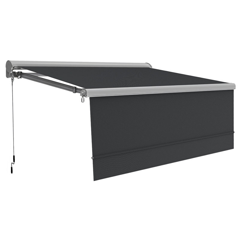 Retractable Patio Awning with Valance, Aluminum Frame, Polyester, Dark Grey, 10' x 8'