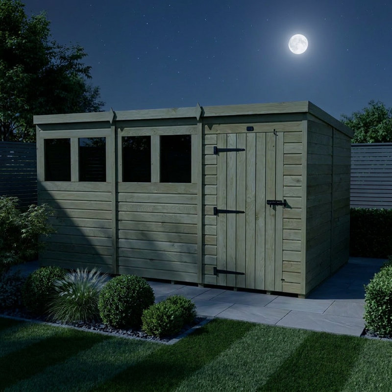 Total Sheds 12ft x 8ft Pent Garden Shed - Single Door - With Windows - Pressure Treated Timber - UK Manufactured