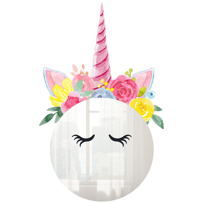 Décalcomanie murale en miroir de licorne floral