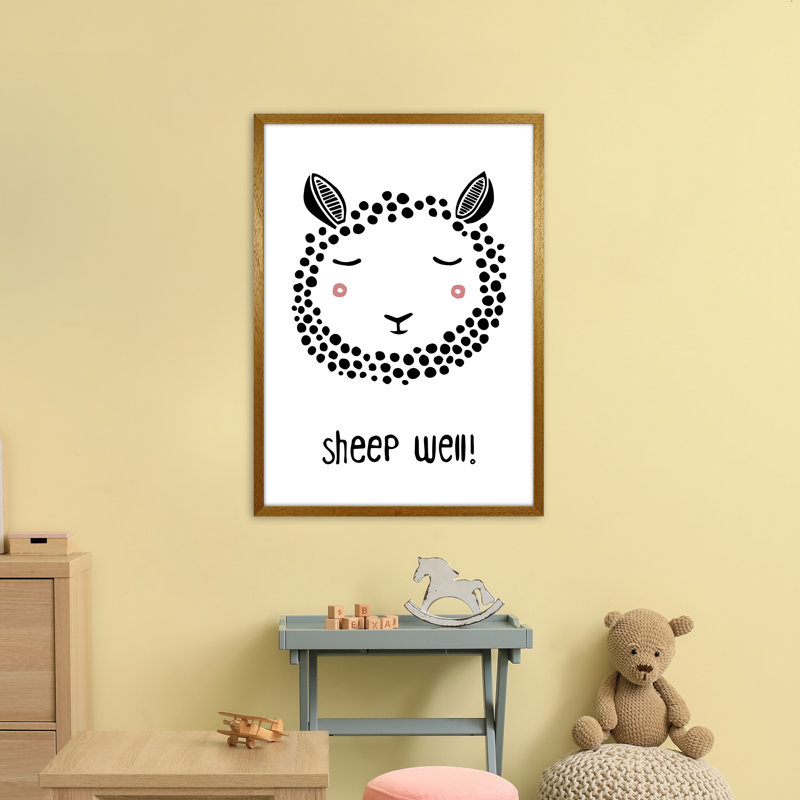 Sheep by Miniofmine - Print, 88cm H x 64cm W x 3cm D, Brown Framed