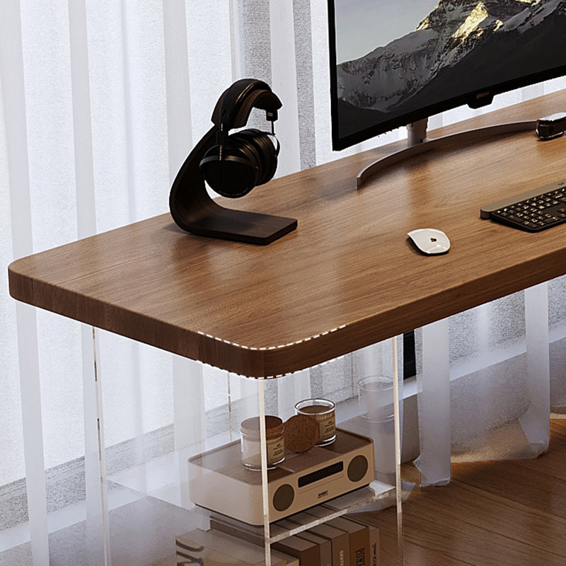 Brun clair + bureaux rectangulaires en bois massif transparent + acrylique, H 29,53 po x l 70,87 po x P 47,24 po