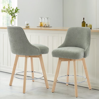 Swivel Upholstered 26''Counter Stool And Bar Stools With Full Back And Solid Wood Frame