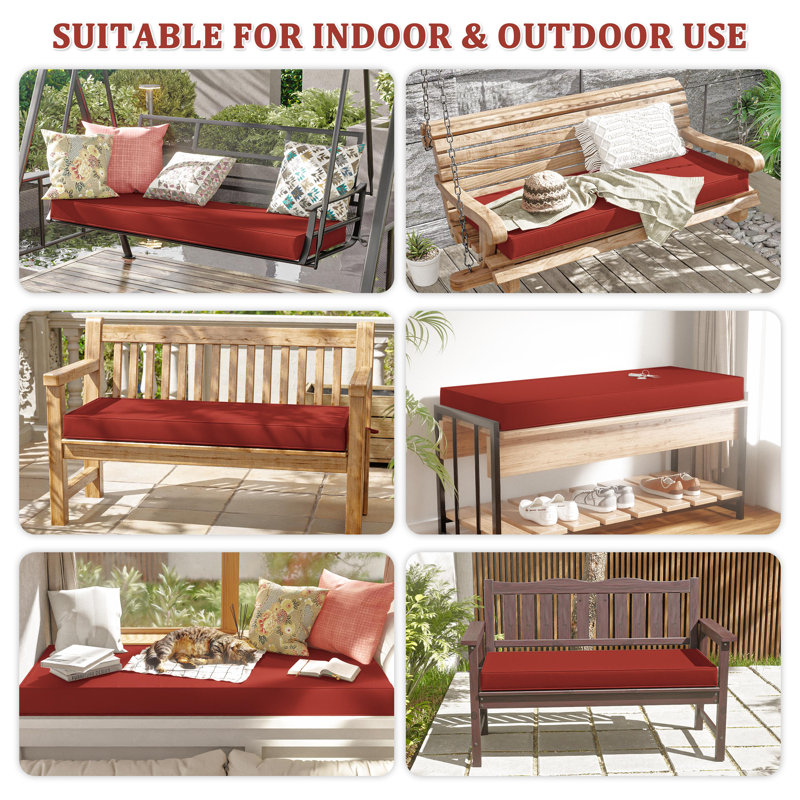 Outdoor Bench Cushion 45 X 18 X 3 Inch Indoor And Outdoor Seat Cushions, Rust Red, 45" W x 18" D
