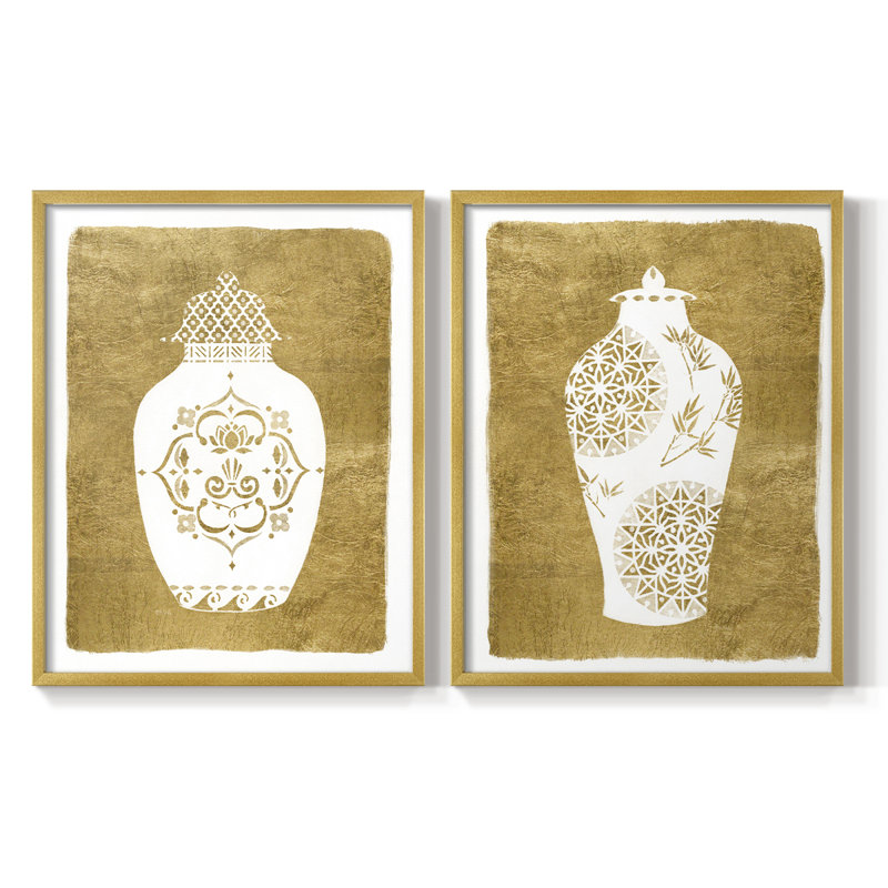 Golden Urn I - impression encadrée de qualité supérieure - prête à être accrochée - aucun clou requis - aucun clou requis