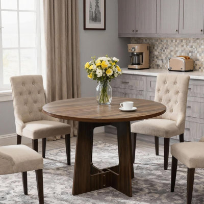 Table de salle à manger ronde pour 4 personnes, table de cuisine de ferme avec piédestal triangulaire robuste pour salle à manger, appartement ou salon