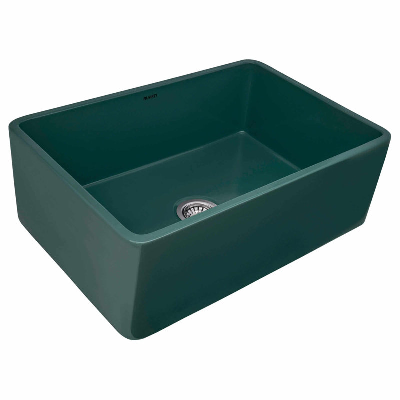 Ruvati 33 x 20 inch Fireclay Reversible Farmhouse Apron-Front Kitchen Sink  - Emerald Green