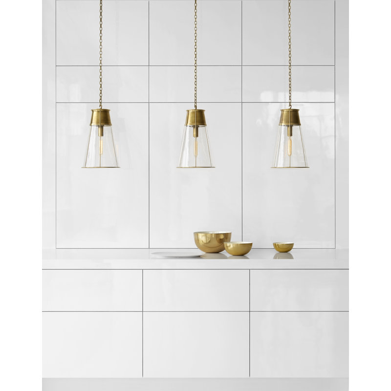 Thomas O'Brien Robinson Small Pendant, Seeded, 15" H x 7.5" W x 7.5" D, Hand-Rubbed Antique Brass