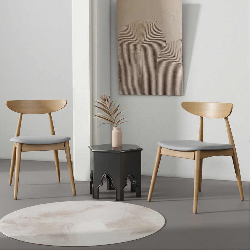 Ensemble de 2 chaises rétro en bois avec dossier et coussins, Beige, Naturel