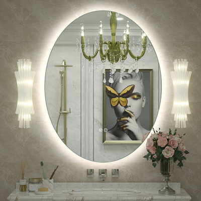 Miroir de salle de bain ovale en verre trempé anti-buée certifié UL - Basics by Wayfair ™