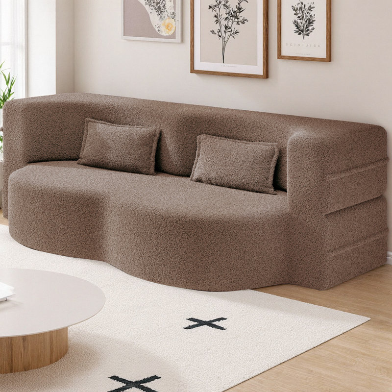 Canapé-lit moderne au sol pour lit simple, canapé-lit pliant en tissu avec matelas de 15 po et 2 coussins, canapé convertible à 2 places pour le salon, la chambre d'amis, aucun assemblage requis