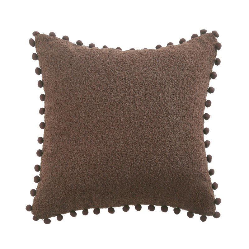 (Couvertures avec insertions) Ensemble de 2 coussins décoratifs PomPom, Brun