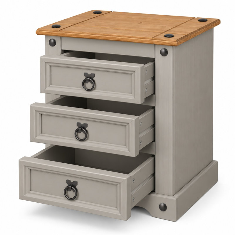 Juni Grey 3 Drawer Bedside Table Cabinet
