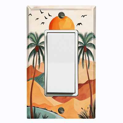 Metal Light Switch Plate Cover; US Standard Size 1 Gang GFI Rocker - Desert Sun and Palm Trees