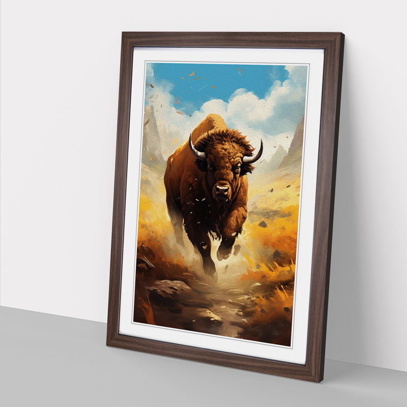 Buffalo Digital Art - Framed Print, 64cm H x 46cm W x 2cm D, Walnut Framed