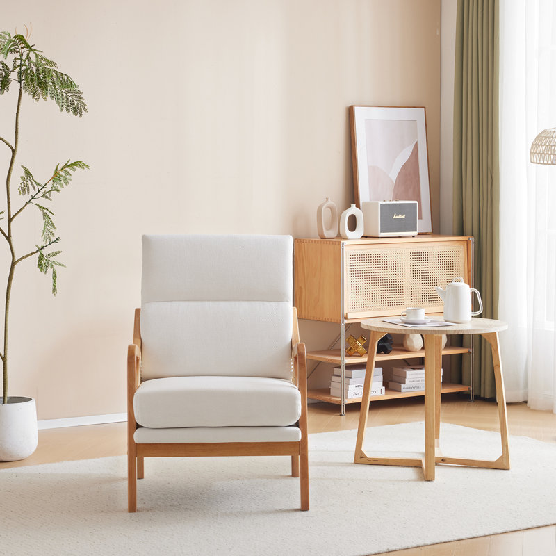 Rattan Accent Chair, Cream Polyester Blend