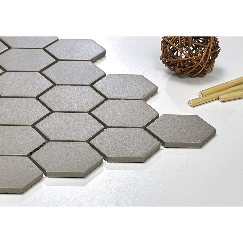 Carreau de mosaïque de mur et de sol en porcelaine 2 "x 2" Urban, Hexagone gris / gris moyen