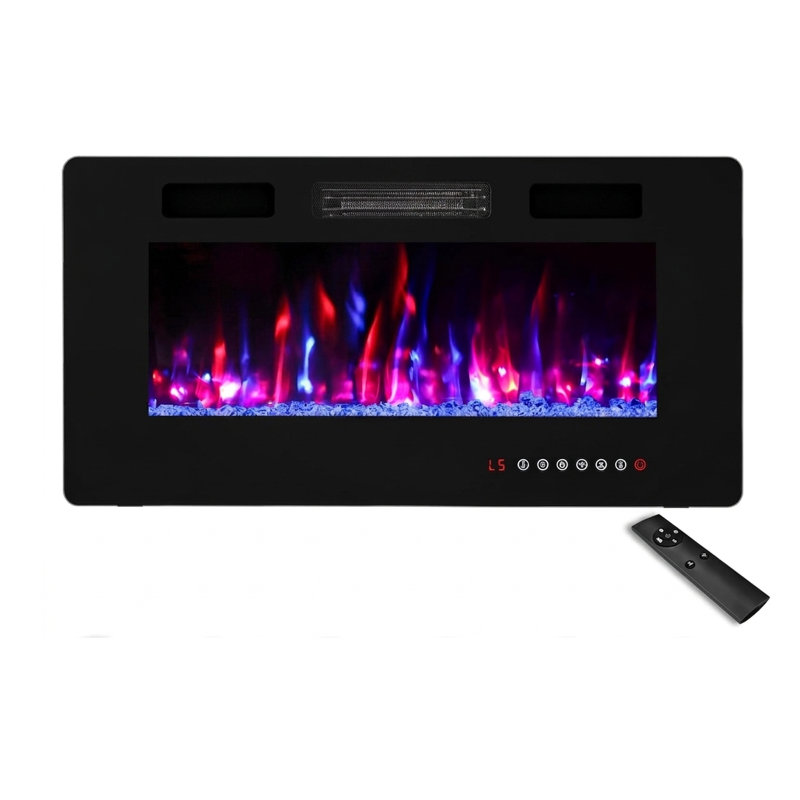 36" Recessed and Wall Mounted Electric Fireplace - Ultra-Thin 1500W Heater with 12-Color Flame Effect