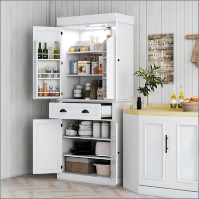 71" Kitchen Pantry Cabinet With Motion Sensor Light