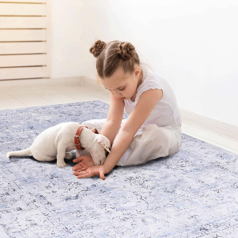 6x9 Area Rug, Washable, Non-slip - Make Your Bedroom, Living Room, Kitchen, Dining Room A Haven Of Style (blue+cream Rug 6x9, Machine Low-pile, Enhance Look