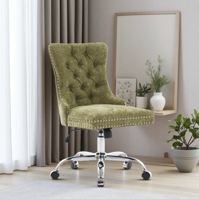 Office Chair,Modern Chenille Upholstered Tufted Button Home Office Chair With Chrome Metal Base,Adjustable Desk Chair Swivel Office Chair