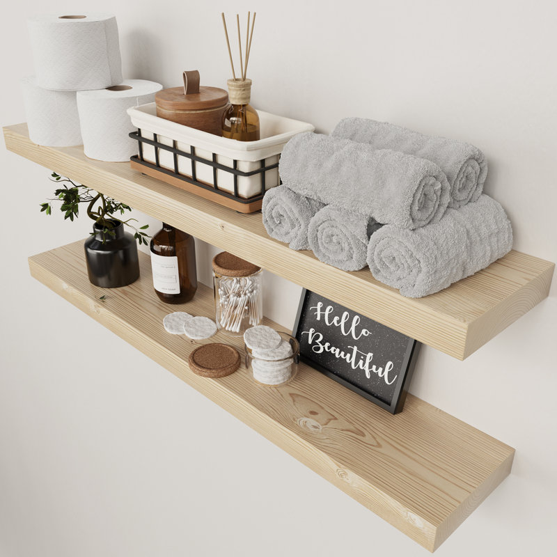 Tablettes flottantes en bois massif, tablettes en bois pour mur, Naturel, 1.5" H x 36" W x 6.7" D